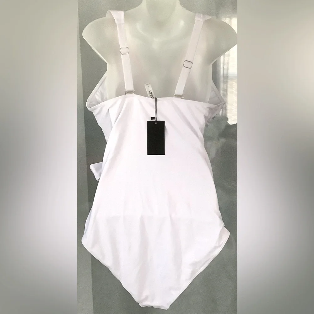Women’s White Ruffle Tummy Control One Piece Swimsuit
